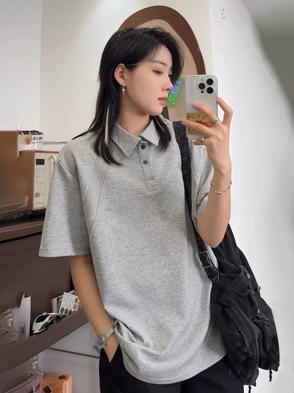 2025 新しい男性と女性のポロ襟半袖ルーズニットセーターボトムセーター半袖カジュアルアウターショルダー|undefined