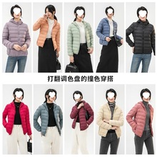 春秋大码中老年连帽羽绒服女士短款韩版轻薄宽松外套直销工厂跨境