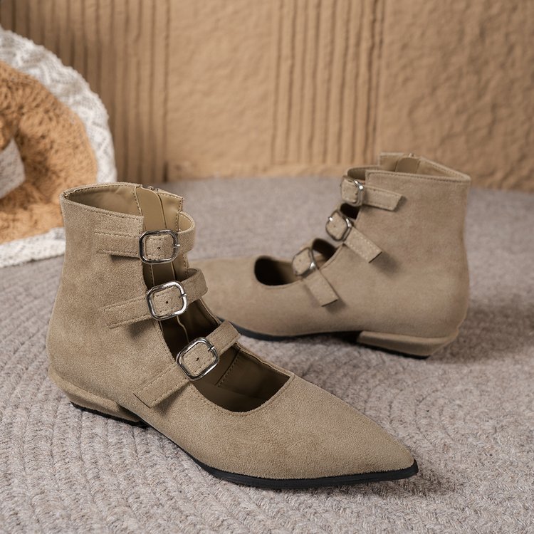 Sheepskin Version~2026 New Style Pointed Toe Chunky Heel Buckle Ankle For Women, Fashionable And Elegant, Versatile_vogvips.com