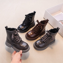 2024秋冬纯色复古女童英伦风马丁靴中大童潮流软底童靴儿童皮靴