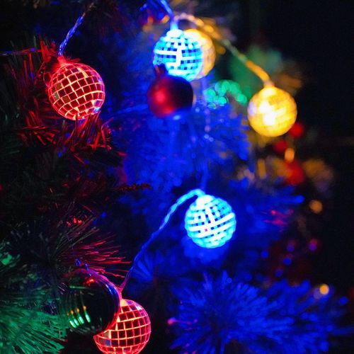 跨境新款LED镜面球灯串迪斯科酒吧派对圣诞球圣诞节日灯装饰彩灯