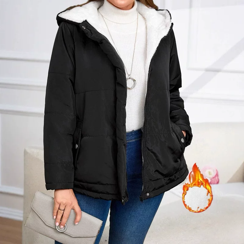 Winter down jacket with pockets with hood with zipper, plus size, increased thickness