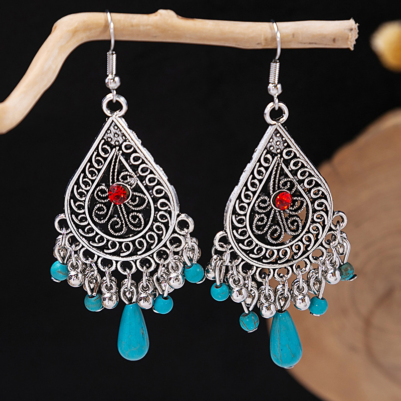 1 Pair Retro Geometric Beaded Plating Chain Alloy Drop Earrings display picture 12