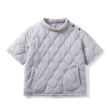 绗棉外搭短袖棉衣男款冬季美式工装立领套头宽松休闲纯色半袖棉服