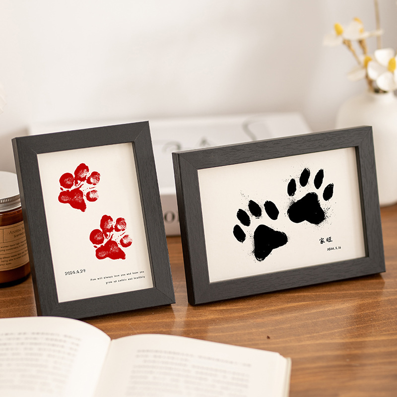 Wooden photo frame 6 inch photo frame pet hand print wholesale cross-border baby inkpad picture frame baby 78 year old foot print