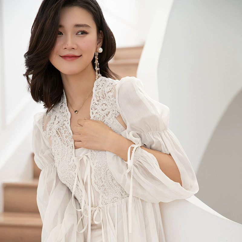 Свадебное утреннее платье Высококачественная ниша с кружевом Спящая красавица Кардиган с длинным хвостом Фея Ночная рубашка Путешествия Пляжное платье