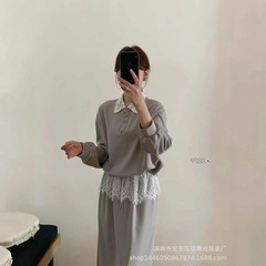 琪镌绘制蕾丝拼接卫衣休闲减龄套装裙女秋季独特设计两件套潮7920