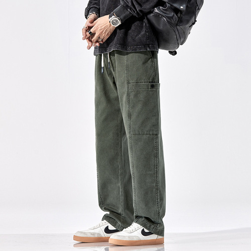 Newtang Workwear Pants Men's Trend Brand American Drop-Waist Long Pants Spring and Autumn New Pure Cotton Loose Casual Wide Leg Pants Men's Style