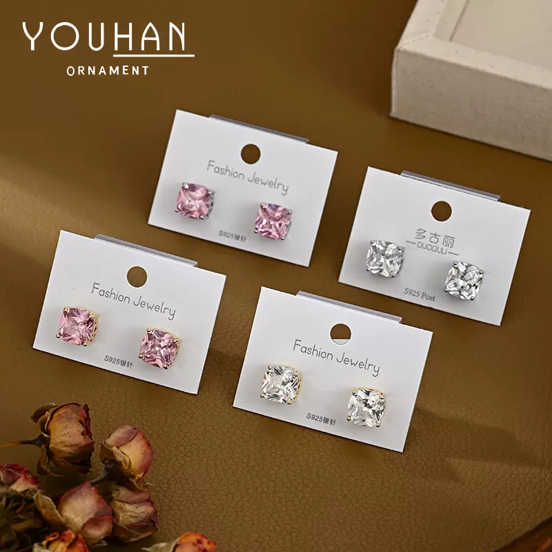 S925银针东大门个性耳钉女小众设计感几何方糖耳饰通勤风时尚极简