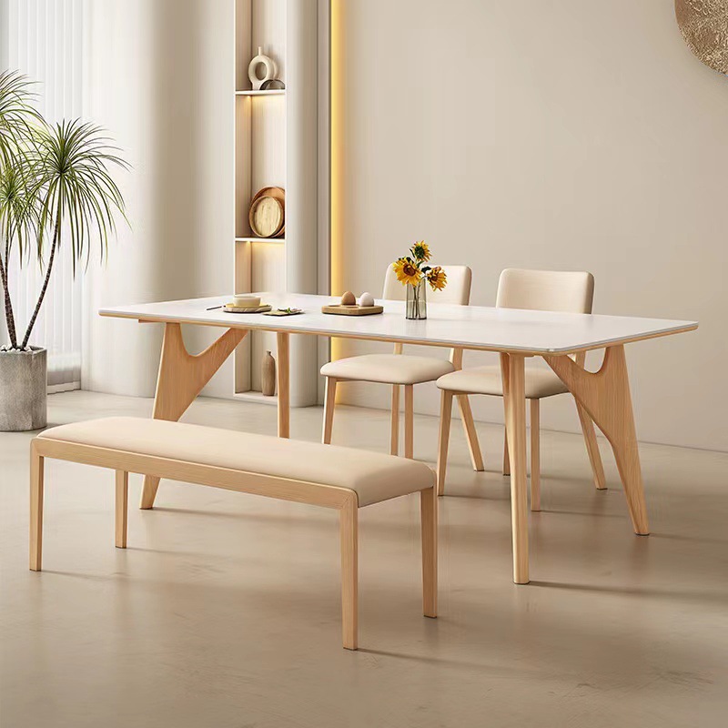 Estilo crema Placa de roca mesa de comedor y silla combinación estilo japonés pequeño apartamento de madera nórdica color diseñador mesa de comedor de madera maciza