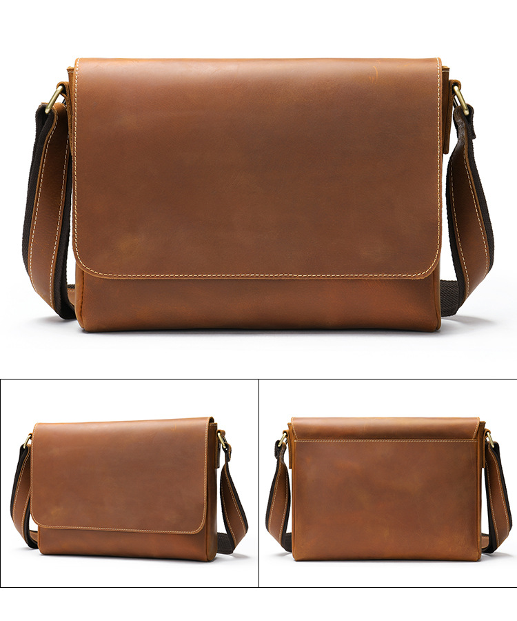 Túi đeo chéo nam da bò thật phong cách messenger cổ điển — Màu đen (cỡ lớn), Cà phê (cỡ lớn), Màu nâu (cỡ lớn), Cà phê đậm 6011 (nhỏ) chi tiết 9