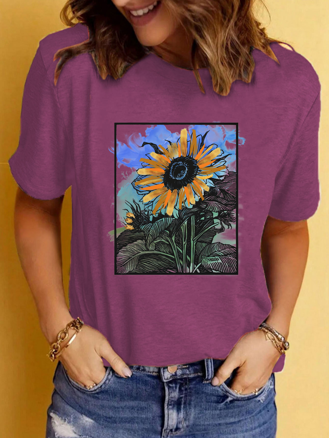 Women's T-shirt Short Sleeve T-Shirts Printing Streetwear Flower display picture 3