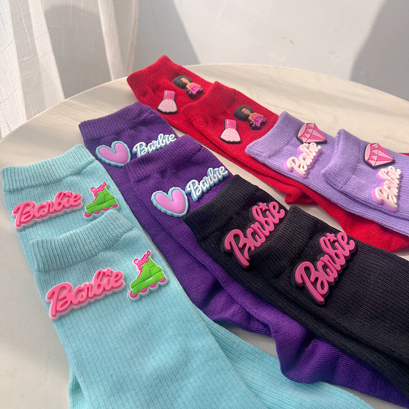 Korean and Japanese Dopamine Colorful Barbie Letter Socks, Mid-Calf Socks, Autumn and Winter Knit Home Socks, New Trendy Ins Style Korean and Japanese Dopamine Colorful Barbie Letter Socks, Mid-Calf Socks, Autumn and Winter Knit Home Socks, New Trendy Ins Style