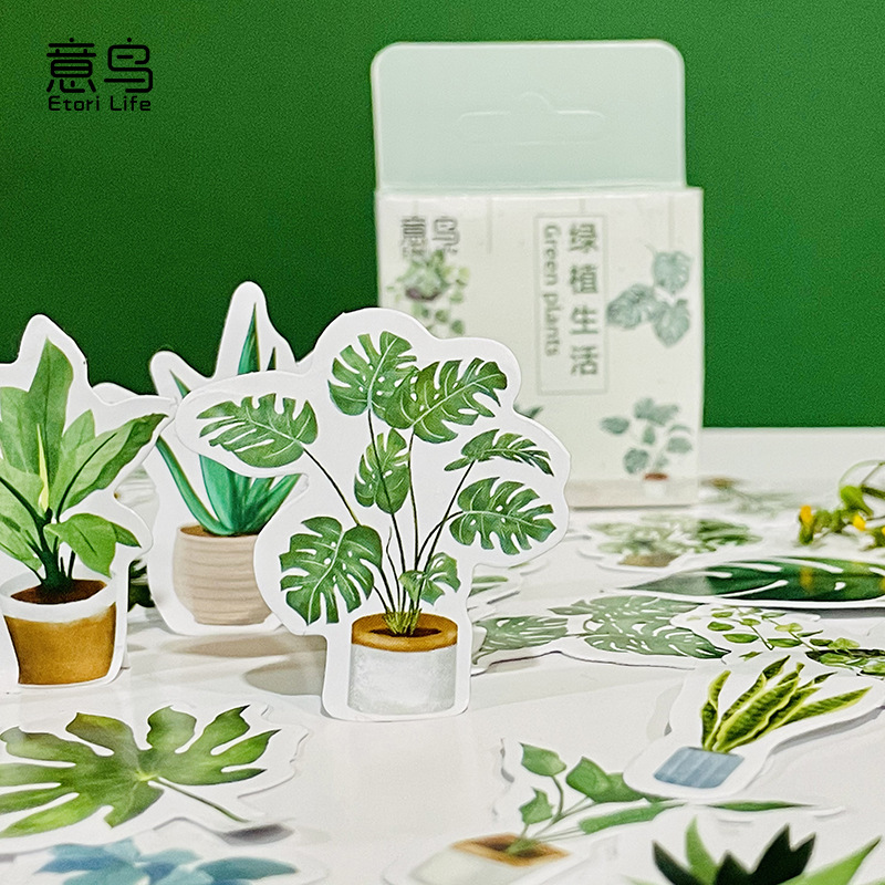 意鳥盒裝貼紙 綠植生活系列創意植物手帳日記DIY裝飾封口貼46枚入