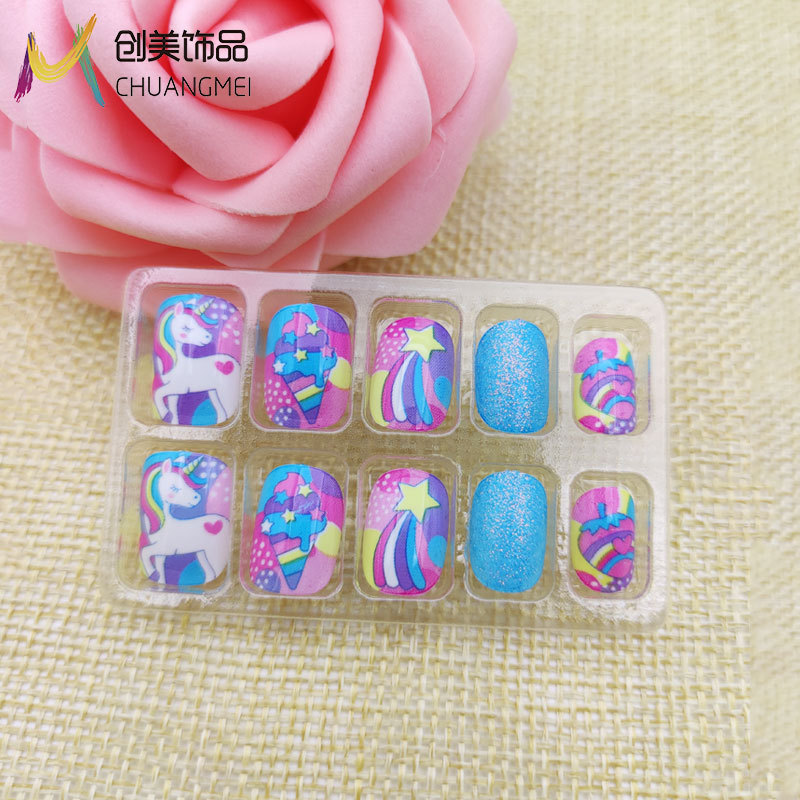 Children's Fake Nail Cartoon 10 Boxed Wearing Armor Finished Nail Patch Back Glue Armor Paste Unicorn Nail Paste Children's Fake Nail Cartoon 10 Boxed Wearing Armor Finished Nail Patch Back Glue Armor Paste Unicorn Nail Paste