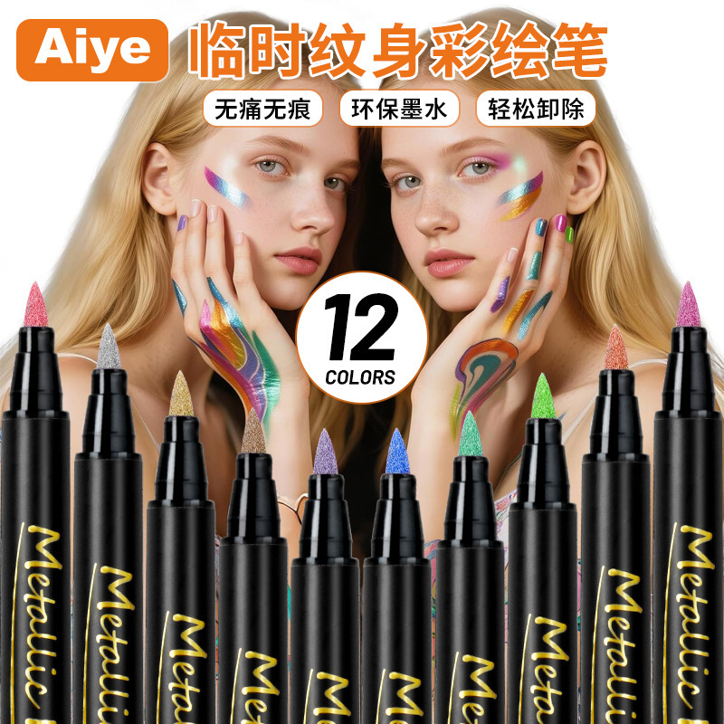 Human Temporary Tattoo Painting Pen Soft Head Skin Graffiti Easy to Scrub Body Marking Pen Face DIY Marker