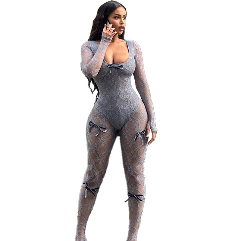 2024 Primavera nuova tuta sexy in pizzo a maniche lunghe jacquard con prospettiva cava a vita alta per donna_voghion.com