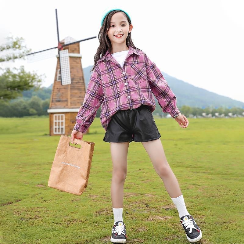 女童春秋装衬衣中大童春秋儿童装洋气格子衬衫小女孩长袖上衣棉潮