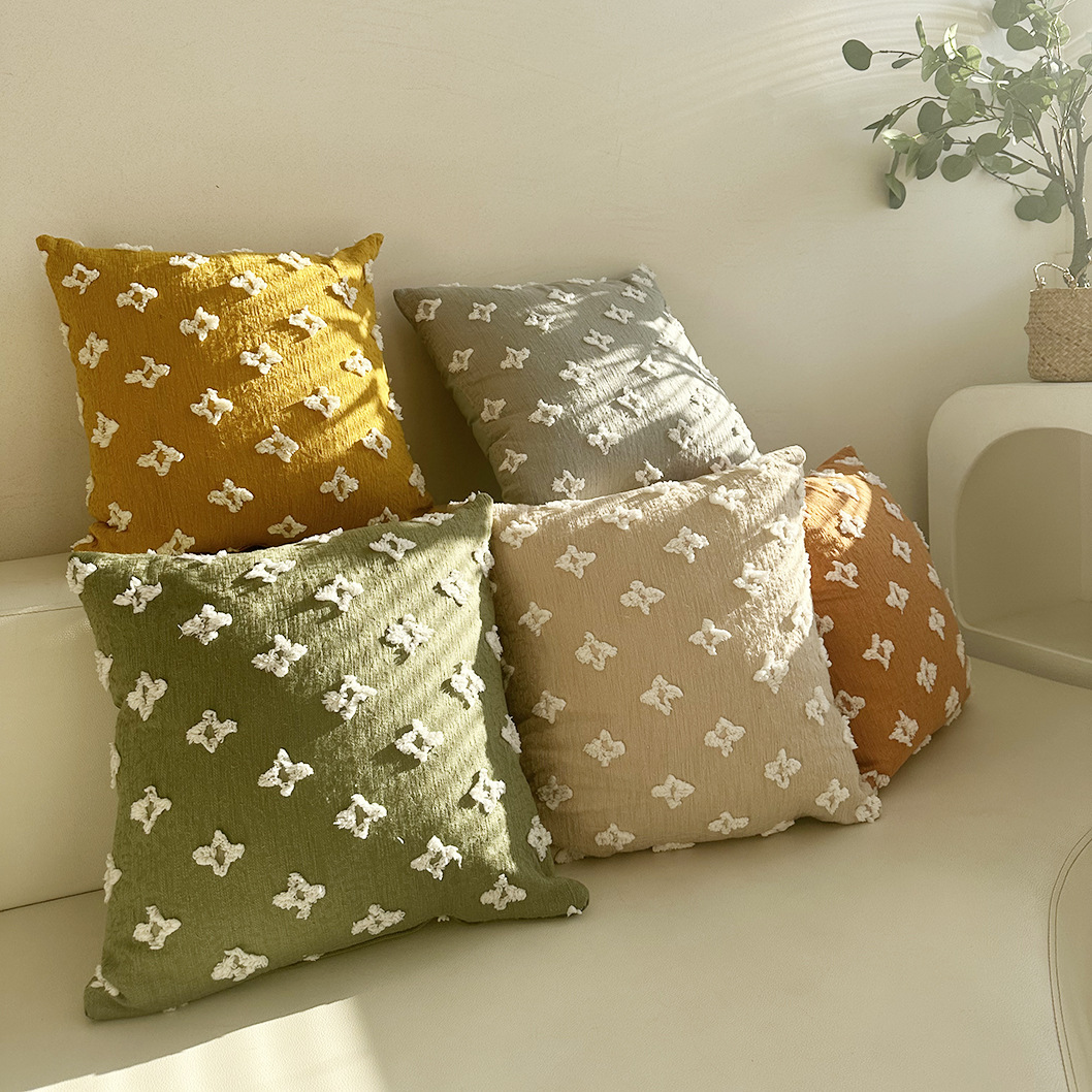 Simple ins Four-leaf Clover Jacquard Pillow Morandi Color Multi-color Sofa Backrest Model Room Display Pillow Case