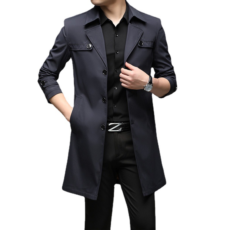 2024 New Spring and Autumn Windbreaker Men's Youth Mid Length Coat 8907 Large Men's Wear_voghion.com