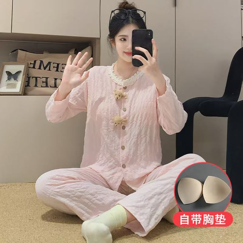 Pijamas de algodón nubes al por mayor transfronterizos cojín de pecho de primavera y otoño delgados pantalones de manga larga lindos dibujos animados set de ropa para el hogar