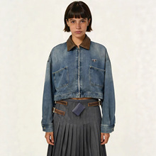 阿里推荐PD「深圳南油」三角皮领牛仔拉链夹克外套减龄百搭春秋