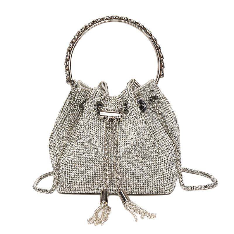 Douyin's populaire model vol diamanten en diamanten, nieuwe mode-emmertas met trekkoord en strasssteentjes, modieuze draagbare crossbodytas voor dames_voghion.com