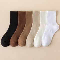 襪子男秋冬新款純色中筒襪束腰仿雙針男襪咖色系運動長筒襪批發