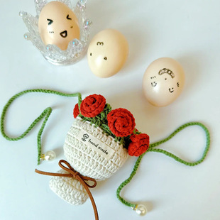 Cross-Border Popular Handmade Woolen Dragon Boat Festival Egg Bag, Handmade Crocheted Egg Bag, Rose Egg Bag Finished Product