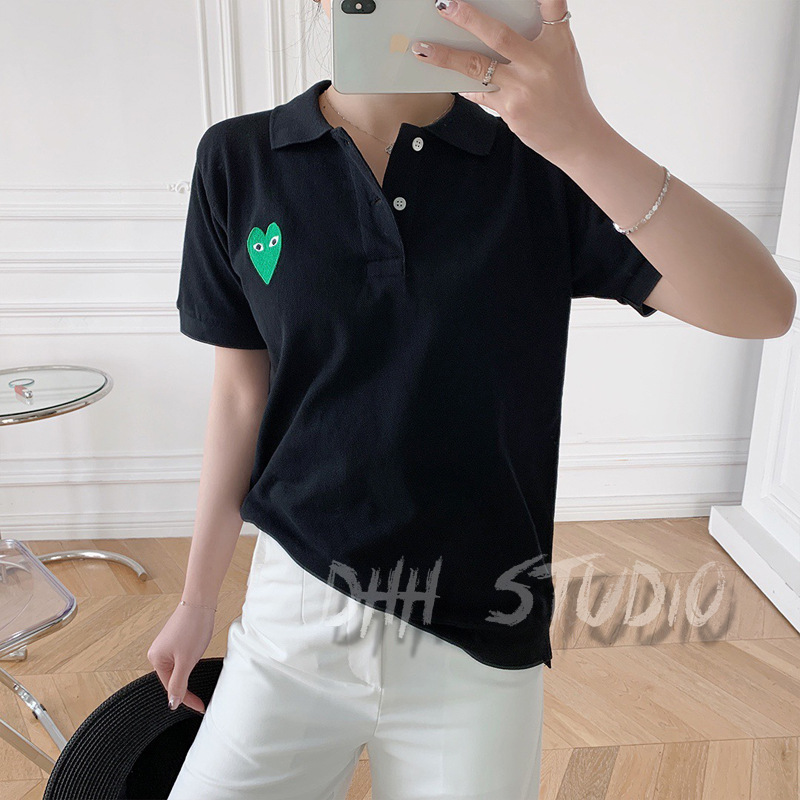 Japanese-style Kawakuichi Brand Baoling Summer Men's and Women's Polo Shirt Casual Pure Cotton Love play Green Heart Short-sleeved T-shirt for Women