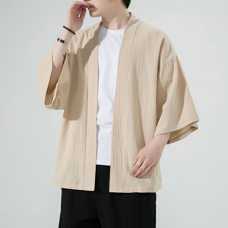 Amazon 2023 verano nuevo estilo chino suelta delgada de algodón Lino capa cardigan hombres ropa protección solar nicho trench Coat