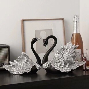 Large Size High Specification Light Luxury Living Room Couple Swan Ornaments Advanced Sense Home Wine Cabinet TV Cabinet Decoration Gift