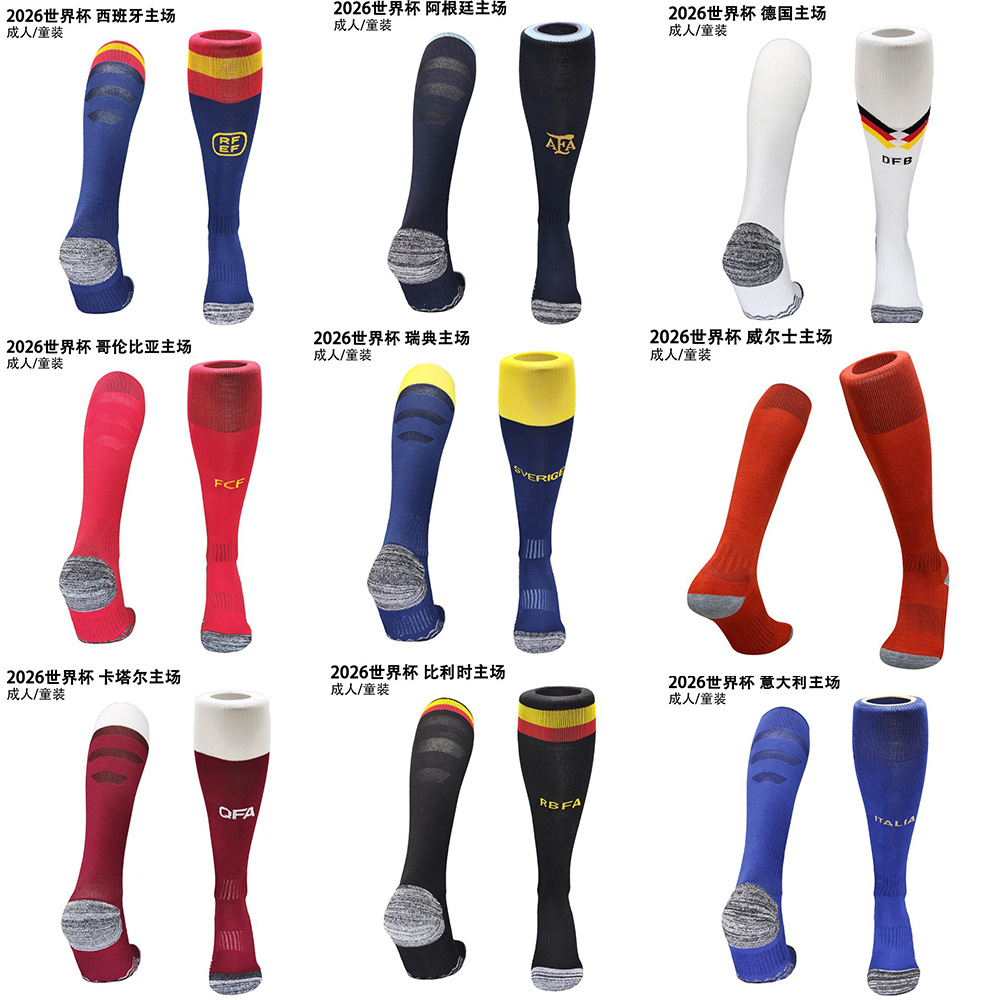 26 club tailandés Copa del Mundo calcetines de fútbol para hombres toallas profesionales sobre la rodilla antideslizante calcetines gruesas para adultos y niños
