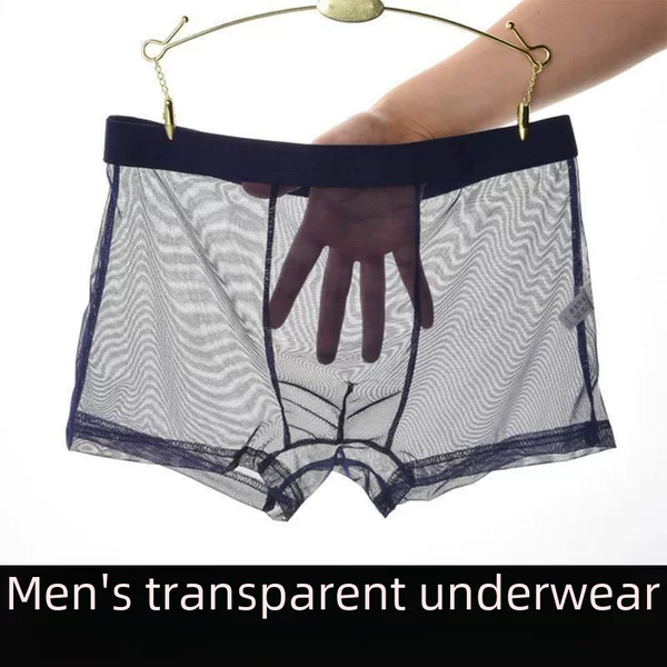Fully Transparent Men's Sexy Boxer Briefs Thin Ice Silk Mesh Large Size Four-Corner Ice Silk Printed Boxer Briefs
