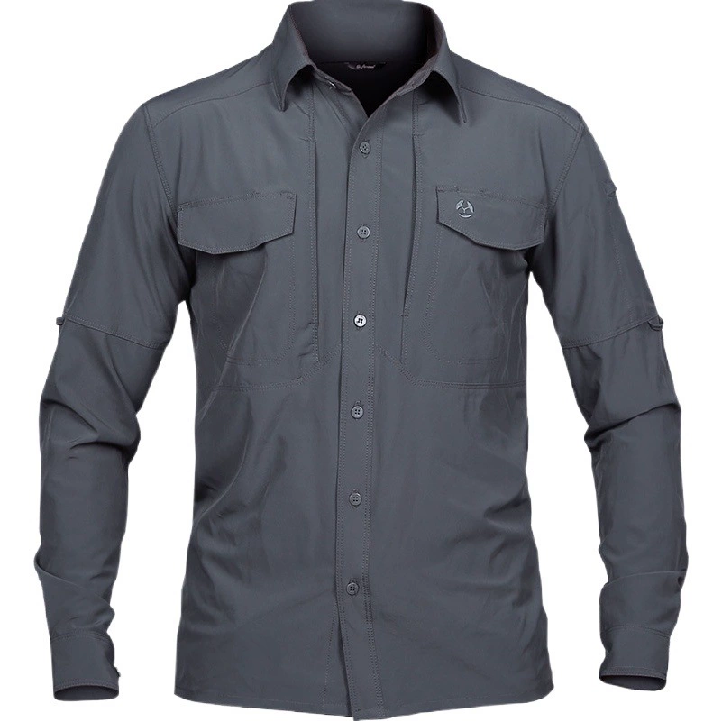 Мужская тактическая рубашка Angken для активного отдыха весна-осень, ультратонкая, дышащая, с множеством карманов, быстросохнущая, с отложным воротником, куртка для походов.