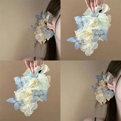 牡丹手工烫花发夹蝴蝶薄纱仙气绢花古风汉服发饰侧边花朵国风头饰