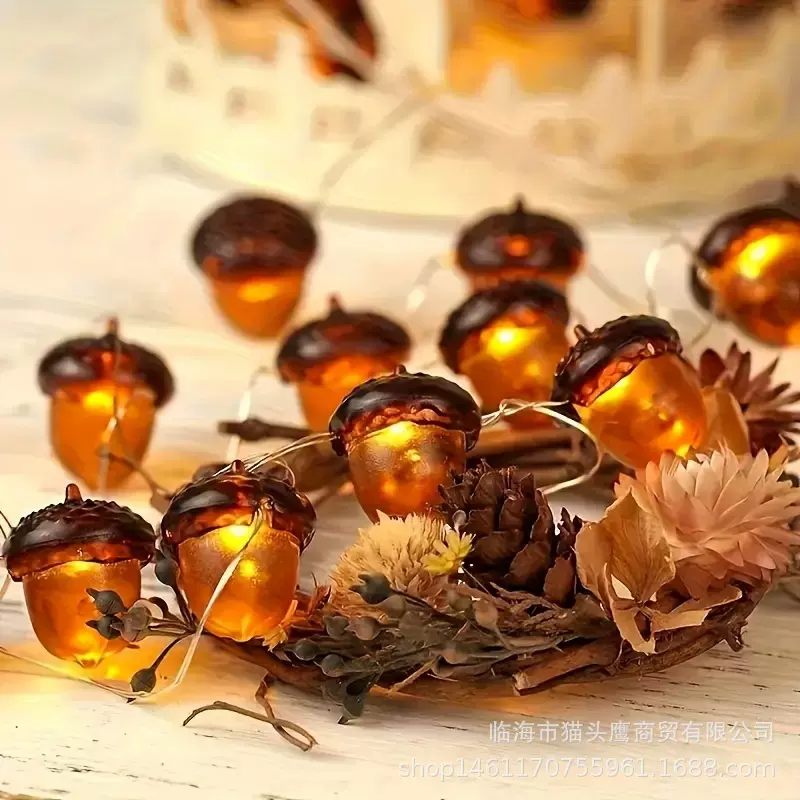 批发led松果灯串感恩节丰收节氛围布置装饰灯圣诞橡果扣件铜线灯
