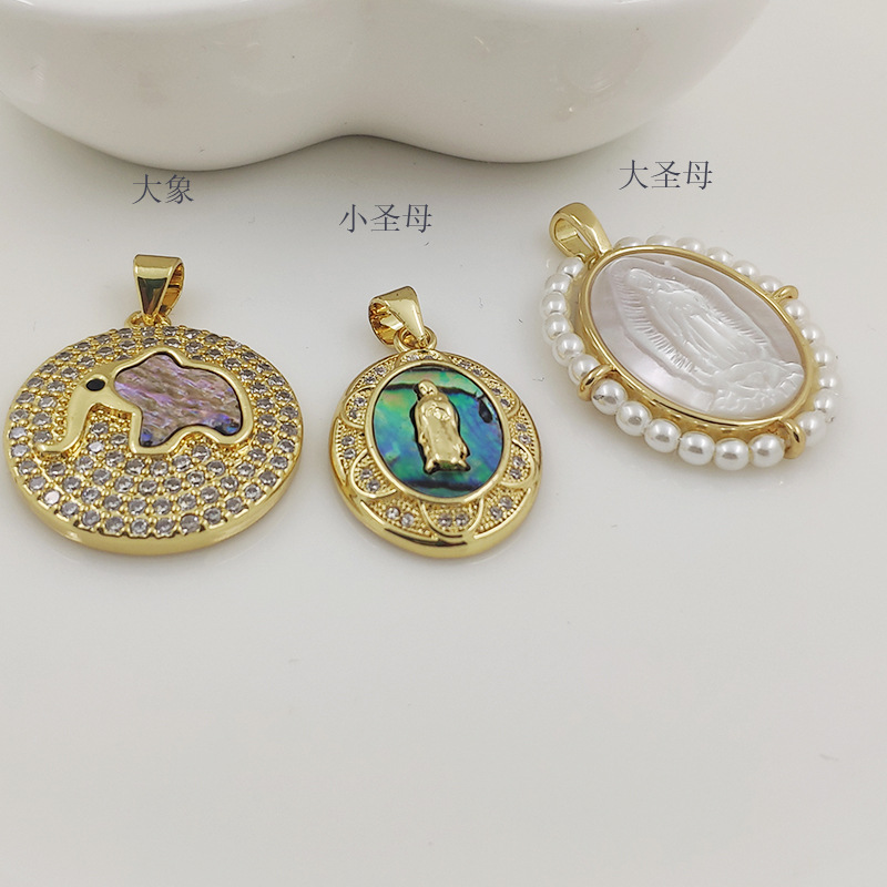 Europeo y americano virgen ZIRCON colgante abalone Shell elefante colgante con incrustaciones de arroz cuentas fritillary colgante nuevo collar redondo colgante