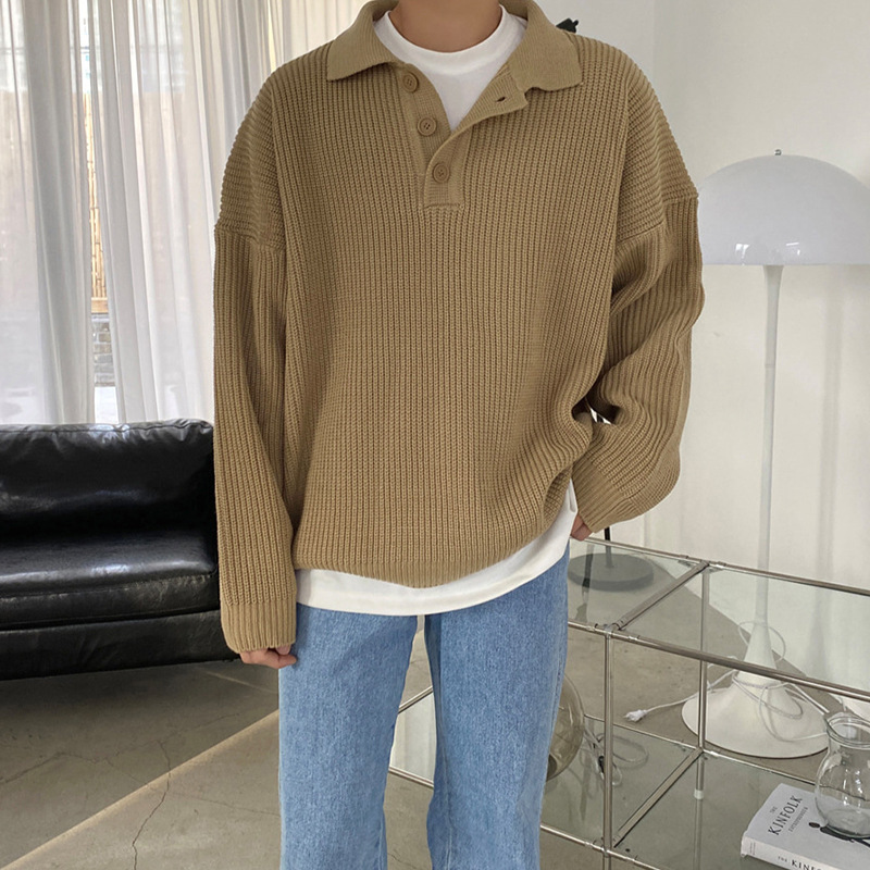 Autumn and Winter New Polo Shirt Lapel Long-Sleeved Knitwear Men's Loose Lazy Style Jacket Export Cross-Border Wholesale