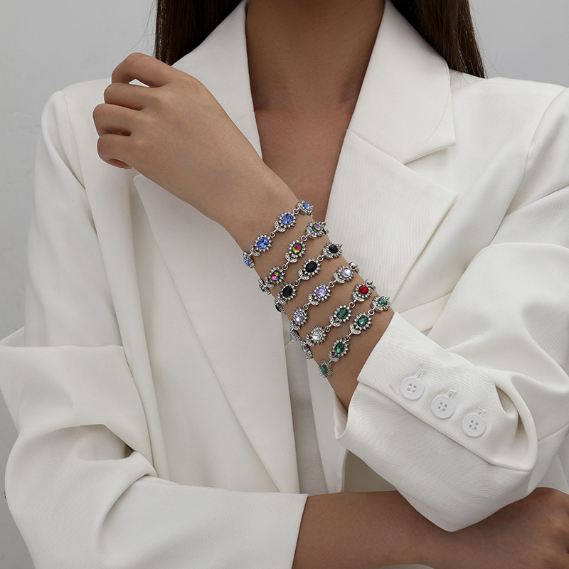 Cross-border Explosive Light Luxury Women's Colorful Zircon Flower Branches and Leaves Bracelet High-end Colorful Diamond-encrusted Bracelet