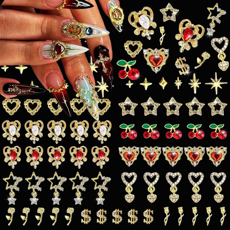 350 Pieces of Nail Art Decorations for Women with Stars, Hearts, Dollars, Cherries, and Roses for DIY Crafts 350 Pieces of Nail Art Decorations for Women with Stars, Hearts, Dollars, Cherries, and Roses for DIY Crafts