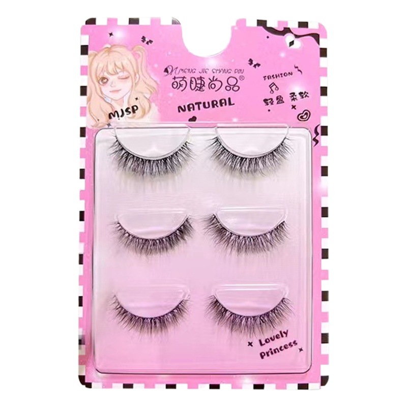 Lindo estilo europeo y americano de moda 3D de felpa pestañas falsas cruz sentido del aire natural transparente tallo fino pestañas falsas