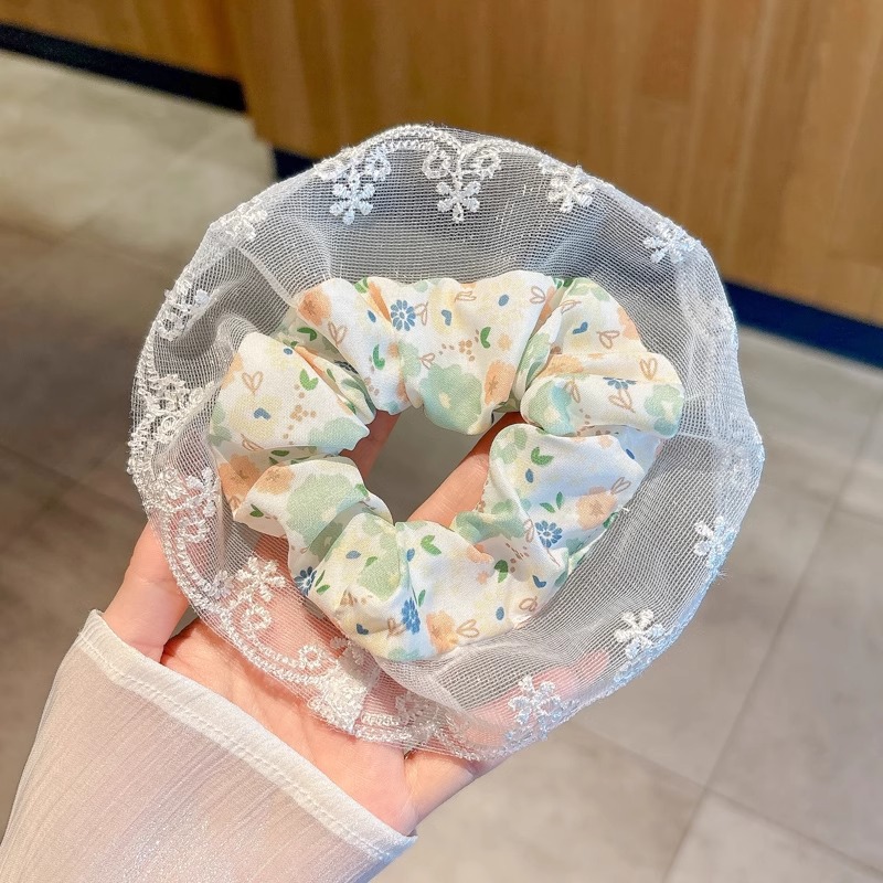 Anillo de cabello de intestino grande colección de anillo de cabello simple y fresco super inmortal flor triturada encaje adornos para el cabello popular cuerda de cabello al por mayor