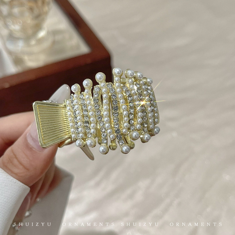 Diamante de alta cola de caballo clip de agarre mujer 2025 nuevo clip de cabello de alta calidad cabeza detrás de la fijación de artefactos clip de cabello tocado