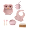 Dark pink wooden handle fork and spoon 6-piece set + kraft paper box