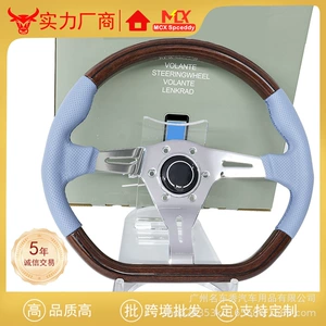 Cross-Border Bestseller 14inch D-Type Retro Peach Wood Steering Wheel with Genuine Leather and Electroplated Bracket, Personalized Racing Modified Steering Wheel