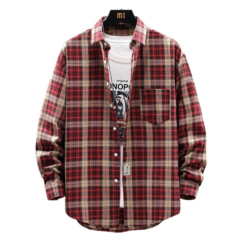 Camisa a cuadros de los hombres más tamaño 2023 otoño nuevo estilo coreano Moda suelta juventud guapo camisa hombres