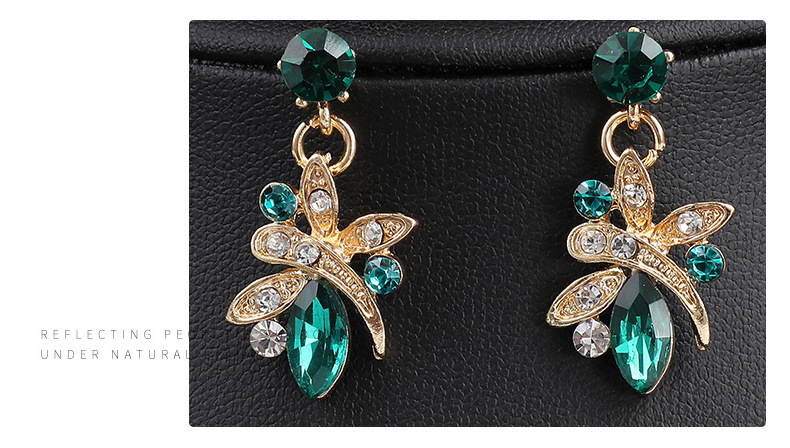 Set di orecchini e collana in lega di cristallo di vetro intarsiato con libellula, abito da sposa e accessori_voghion.com