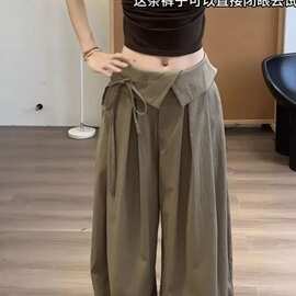 宽松休闲裤百搭显高系带收腰设计打造随性慵懒风造型夏天薄裤子女