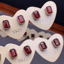 批发天然石榴石耳钉光面裸石S925银韩版简约复古耳饰女款多宝耳钉